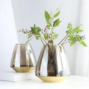 Vasos de estilo nórdico Metal Bottom Luxo moderno Simple European Vaso Glass Flower Board Sala Living El Decoration