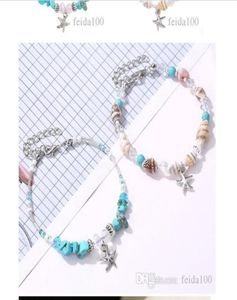 Shell Armband CrossBorder Fashion Seashell Starfish Armband Turquoise Conch Beads Handdecorated Beach Footchain WL8809061328