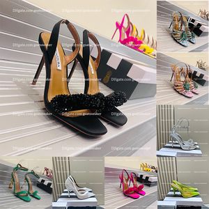 Роскошная летняя бренд Aquazzura Sandals Designers Slippers Slippers Женская обувь Прозрачная цветочная хрустальная страза Стуков Стилетто Фабрика Фабрика Сандалия на высоком каблуке