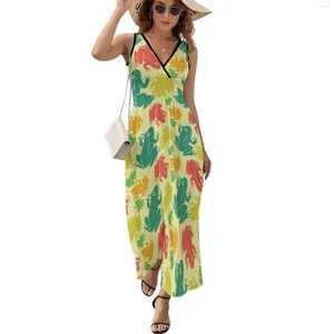 Повседневные платья многоцветные лягушки платья животные принт каваи макси уличная одежда Boho Beach Long High талия.