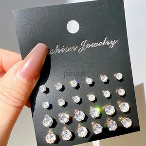 Stud 12 Pair/Lot White Shiny Wedding Stud Earrings Set For Women Men Crystal Jewelry Accessories Oorbellen Jewelry Earrings d240426