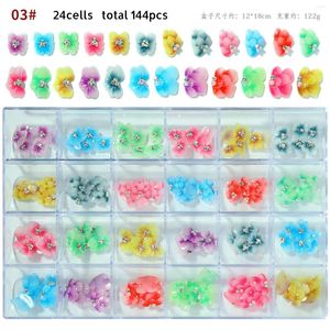 Nagelkunstdekorationen 144pcs/Box Blütenblätterstil 5d mit Perlen Strass Schmuck Maniküre Designzubehör