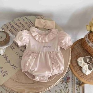 Rompers 2024 New Summer Baby Girls Clothes Ruffle Collar Infant Girls Bodysuits Pure Cotton One Piece H240426