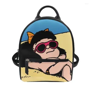 Ryggsäck 2024 Cartoon Mafalda 3D -mönster tryckstil Kvinnor PU LÄDER PRINT Luxury Designer Mini Bags Moch