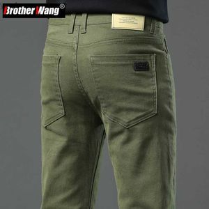 Jeans maschile autunno nuovo uomo ultra sottile jeans elastico in tessuto morbido pantaloni denim pantaloni armati verde caffè marchio marchio di marchio 2404