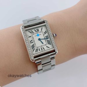 Dials Working Automatic Watches Carter Fixed W5200013 Tank Square Precision Steel Quartz Womens Wrist Watch with Diamonds at the Back