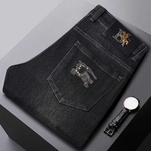 Jeans jeans mass clássico bordado outono new jeans masculino pequeno fit reto elástico