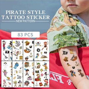 Tattoo Transfer 10pcs/lot color pirate tattoo set face temporary tattoo child unicorn Mermaid dinosaur animal hand tatoo for kids cute tattoo 240427