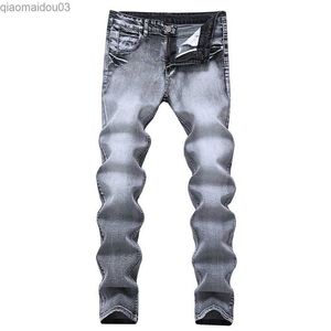 Men's Jeans Mens gray jeans mens ultra-thin small leg long pants mens casual wearL2404