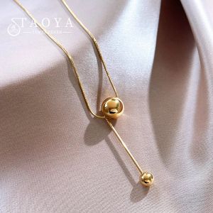 Naszyjniki Europejskie i amerykańskie proste złoty kolor wiszący piłkę z piłką ze stali nierdzewnej Krótki naszyjnik bez wyblakłych biżuterii seksowna szyja łańcuch dla kobiety