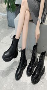 Boots 2021 Осенняя женщина Motorcyle Chunky Lace Up Ancle Boot Black Platform Shoes Casual Riding Punk Botas Mujer 8744C5146090