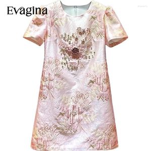 Abiti per feste Evagina Fashion jacquard chioda perle sciolta mini abito abito primavera estate natalizie a maniche corte eleganti