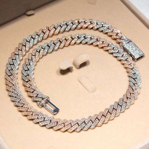 Two Tone 12mm Iced Out Cuban Link Chain Mens Moissanite Diamond Cuban Chain Hip Hop Necklace