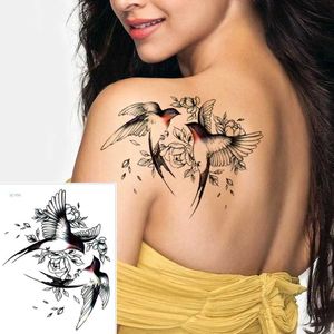 Tatuagem Transferência de tatuagem Tattoo de braço de flor Big Tattoo Tattoo Tattoo Sparrow/Magpie Fake Tatoo Sleeve Tatto Flash Body Propertim Women Girls Sexy Girls 240427