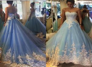 Sexy Bridal Gowns Sleeveless Plus Size Dress for Wedding Custom Made Light Blue Wedding Dresses 2019 A Line Lace Applique6588100