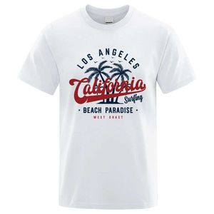 メンズTシャツロサンゼルスカリフォルニアビーチパラダイスメンズトップファッションクルーネックTシャツコットン夏Tシャツ通気可能特別服J240426