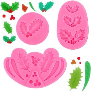 Moulds 3Pcs Christmas Holly Leaves Silicone Molds Holly Leaf Fondant Chocolate Dessert Cake Decorating Baking DIY Art Crafts Making