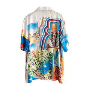 24SSカサブランカメンズカジュアルシャツポートレートアートイラスト付きフラワーシャツルーズシルクドロップ不可能な男性と女性用半袖シャツカサブラン