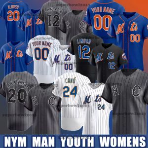 Grafite City 12 Francisco Lindor Baseball Niestandardowy Mets Pete Alonso Jacob DeGrom Max Scherzer New Yorks Jersey Mike Piazza Starling Marte Jeff McNeit