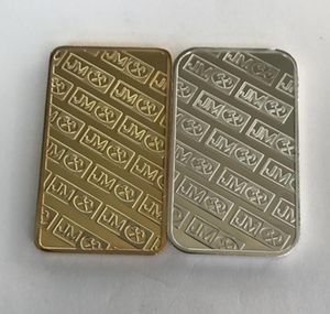 10 st icke -magnetiska Johnson Matthey Sivler Gold Plated Bars 50 mm x 28 mm 1 oz JM -myntdekoration med olika laser serie Numb8112587