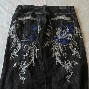 JNCO DEREANS HARAJUU HIP HOP RETRO FING GRAFIKA Haftowane workowate dżinsy Dżinsowe spodnie Kobiety Goth High Taist Szerokie Spodnie 240425