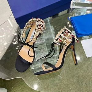 Aquazzura Moonwalk Sandal 105mm Argento Rhinestone Stiletto Heelイブニングシューズ高級デザイナークレオクリスタルアンクルストラップウェディングファッションドレスシューズ付きボックス＃088