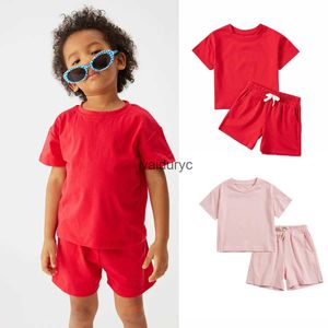 Комплекты одежды Новые летние наборы одежды 0-6y Ldren Solid Sports Style Футболки и шорты 2pcs Set Boy Girl Casual Track Suitsts Suits H240429