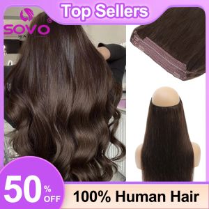 Peça Extensões de cabelo de halo 100% Cabelo humano 1428 polegadas Clipe de arame escondido em cabelo ombre marrom cor humana Remy Linha de peixe Extensão