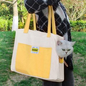 고양이 캐리어 캔버스 발신 핸드백 노출 된 접이식 캐리어 가방 통기성 어깨