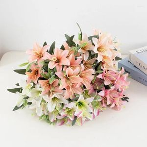 Decorative Flowers Artificial Flower Small Lily Silk Fake Bouquets Wedding Pography Bouquet Home Living Room Dining Table Calla Lilys