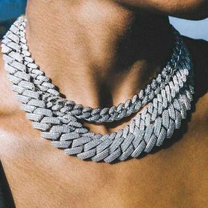 خيوط Iced Out bling aaa rhinestone prong cuban chain chain mens necklace 2 صفوف بلورية مجنحة كوبية مجوهرات الهيب هوب 13/14/20mm 240424