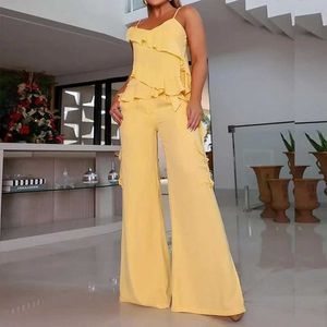 سراويل سراويل للسيدات من Waytobele Women 2 قطعة مجموعة Summercasual Slumpel Deck Submender Top Backless Groud With With Gockets Wide Bants Sets Y240426