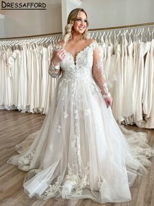 Plus size al largo della spalla Abiti da sposa Abiti a maniche lunghe APPLICA ALLA PERSO