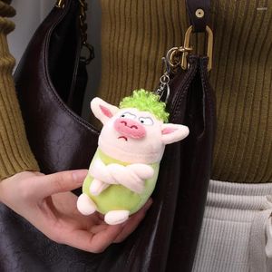 Keychains Cute Animal Keychain Funny Green Hair Plush Angry Pig Doll Pendant Car Backpack Decoration Soft Stuffed Toy Gift