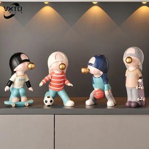 Nordisk bubbla blåser staty för pojkar basket fotboll skateboard barn dekoration hantverk skulptur gåvor 240424