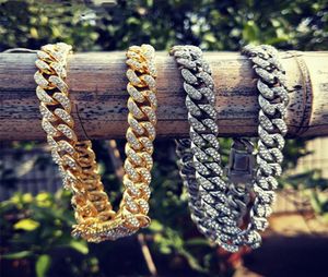 12mm Iced Out Gold Silver Miami Curb Cuban Link Chain CZ Bling Halsband för Hip Hop Jewelry647723