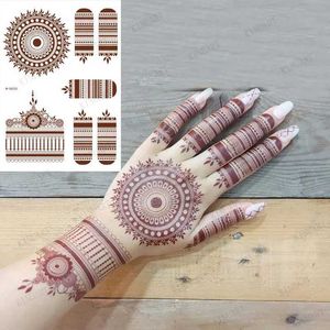 Tattoo Transfer Brown Henna Lace Temporary Tattoos Sticker For Women Mehndi Stickers for Hand Neck Body Feather Flora Henna Tattoo Waterproof 240427