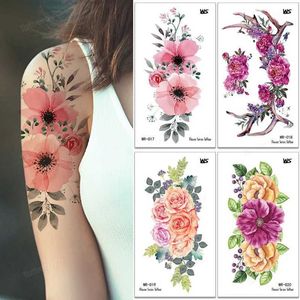 Tattoo Transfer Fake Tattoo Temporary Waterproof Stickers Sexy Girls Red Rose Flower Body Art Ephemeral Peony Daisy Floral Tattoos for Women 240427