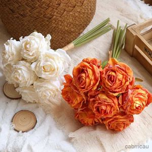 Dried Flowers Artificial Silk Roses Bouquet Wedding Photography Fake Flowers Home Living Room Garden Dry Burning Small Rose Flower Decoration