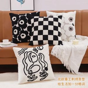 Pillow INS Style Geometric Simplicity Black And White Checkerboard Cover Light Luxury Cotton Coreless Throw
