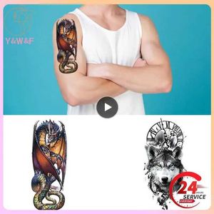 Tatuaż transfer 1pcs Wodoodporny tymczasowy tatuaż naklejka lampa błyskowa Smoka Eagle Deer Deer Rose Rose Fake Tatoos Body Arm Ramię rękaw Tatto Women Man 240427