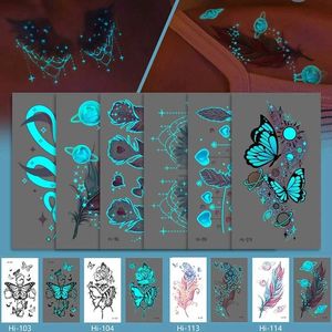 T824 Tattoo Transfer Blue Luminous Tattoo Sticker светящиеся водонепроницаемые запястья ложная наклейка для Body Art Women Men Men Nightclub Bar Music Festival Party 240426