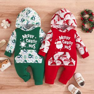 Boys and girls baby hooded long legs clothing Europe and the United States Spring and autumn children Christmas holiday Christmas printing