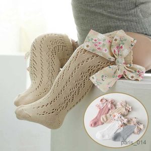 Skarpetki dla dzieci Sumpins Socks Floral Big Bow Toddlers Girls Knee High Long Sock Soft Cotton Hollow Out Baby Socks Mesh Girl Princess Socken