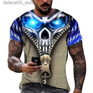 Men's T-Shirts 2022 Mens Skull T-shirt 3D Printed Graphic Extra Large Short Sleeve Punk Top Death Clothing Q240426