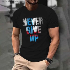 Men's T-Shirts Mens T-shirt Letter Never Give 3D printed casual short sleeved oversized mens clothing top outdoor street clothingQ240426