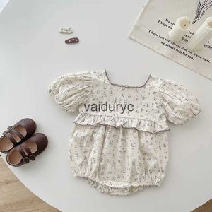 Rompers Baby Clothes Floral Girls Bodysuit Elegant Baby Clothing Puff Sleeve Toddler Outwear H240429