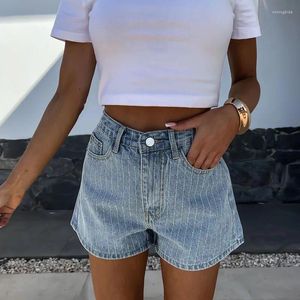 Women's Shorts High Street Straight Rhinestone Jeans 2024 Female Mid Waist Buttoned Trousers Elegant Bling Beautiful Pocket Denim Pant