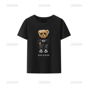 Мужские футболки Harajuku Printed Top Top Top Funcy Bear Unisex Ride Short Slve O-вырезовая модная Classichot Classichot Sale New Style T240425