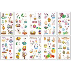 Tattoo Transfer 10Pcs Set Temporary Tattoo Easter Day Cartoon Rabbit And Colorful Eggs Pattern Waterproof Long Lasting Tattoo Stickers 240426